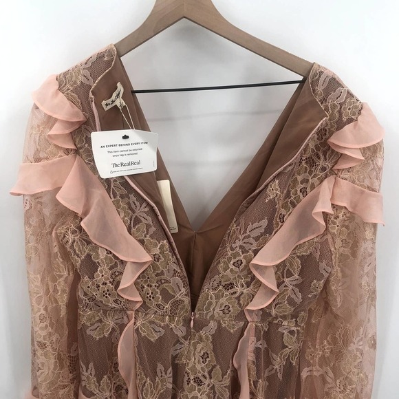 FOR LOVE & LEMONS Dress Bumble Pink Nude Ruffle Lace Mini Dress Size Large NEW - Picture 11 of 13